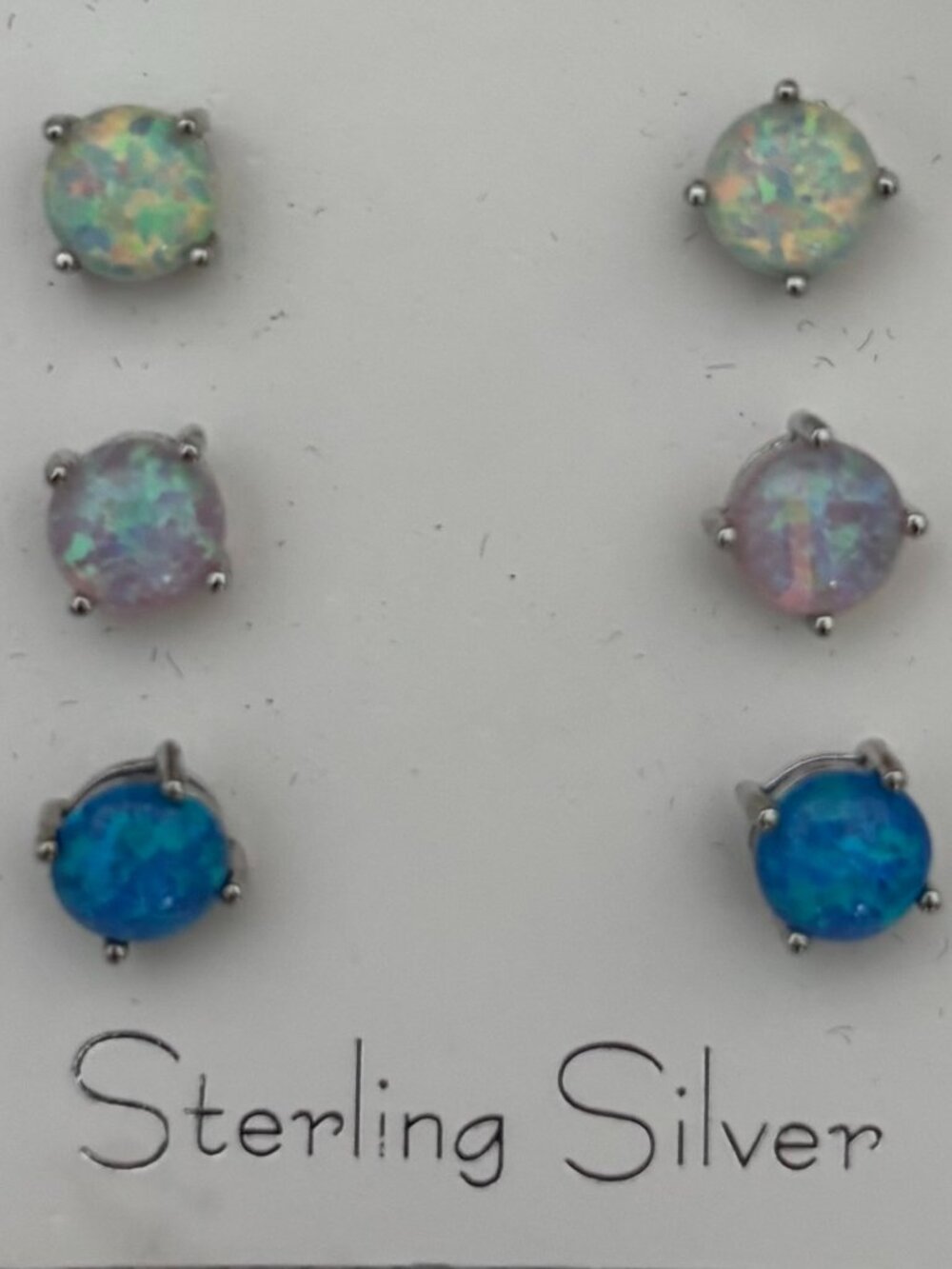 New - Three Pair "Opal" Sterling Silver Stud Earrings